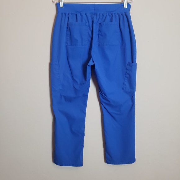 Jaanuu Royal Blue 3-Pocket V-Neck Top Small + Drawstring 6 Pocket Pant Scrub Set - Picture 10 of 10